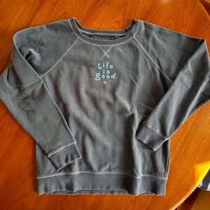 Life Is Good Women's Charcoal Crewneck Sweatshirt with Aqua Logo